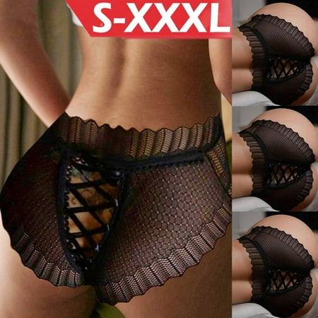

Panties Clearance Ladies Elegant Bodydoll Trendy Lace Bandage Floral Embroidery Gauze Underpants Black Xxl