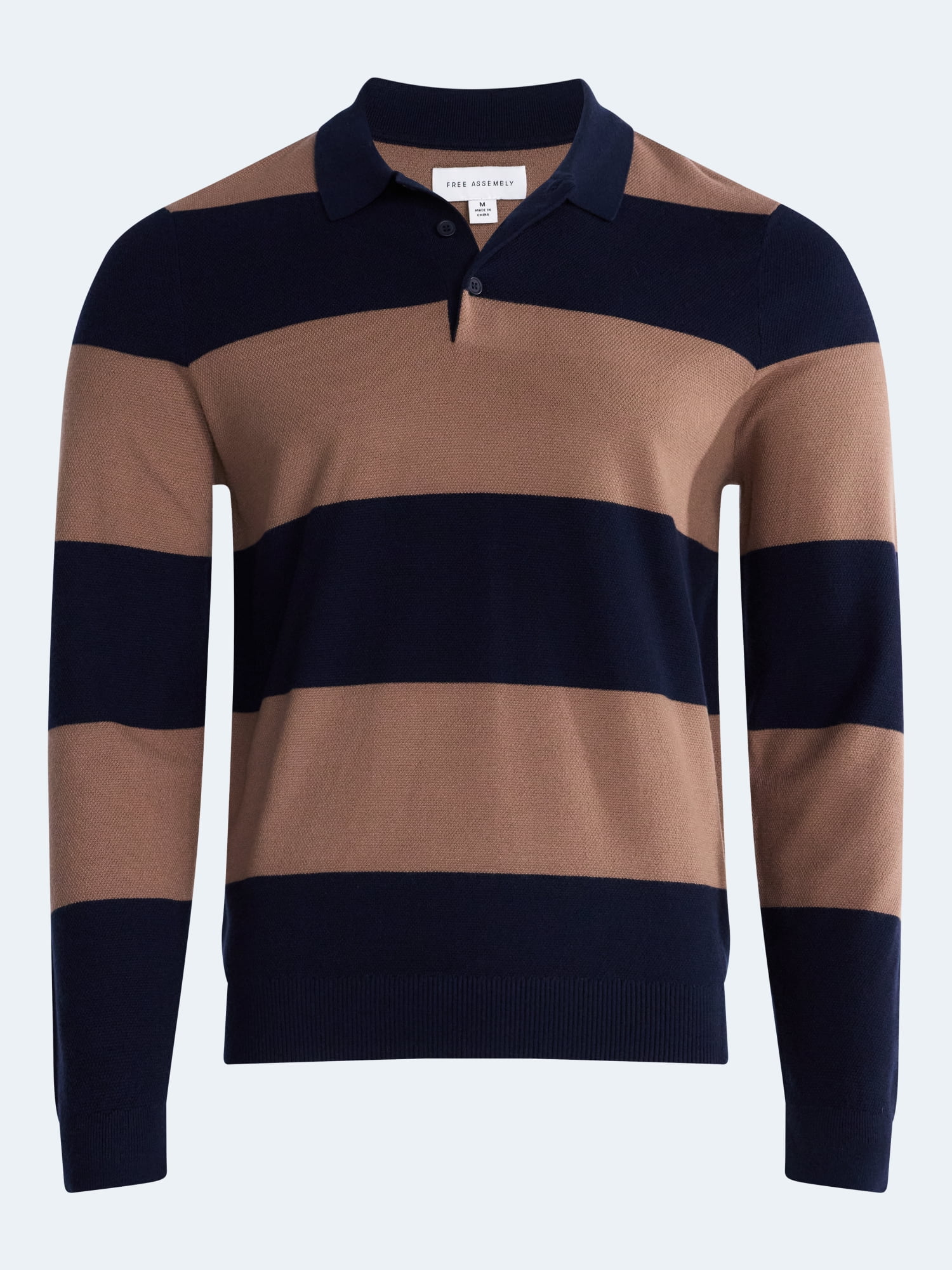 Free Assembly Men's Rugby Cozy Yarn Rugby Sweater with Long Sleeves, Midweight, Sizes XS-3XL