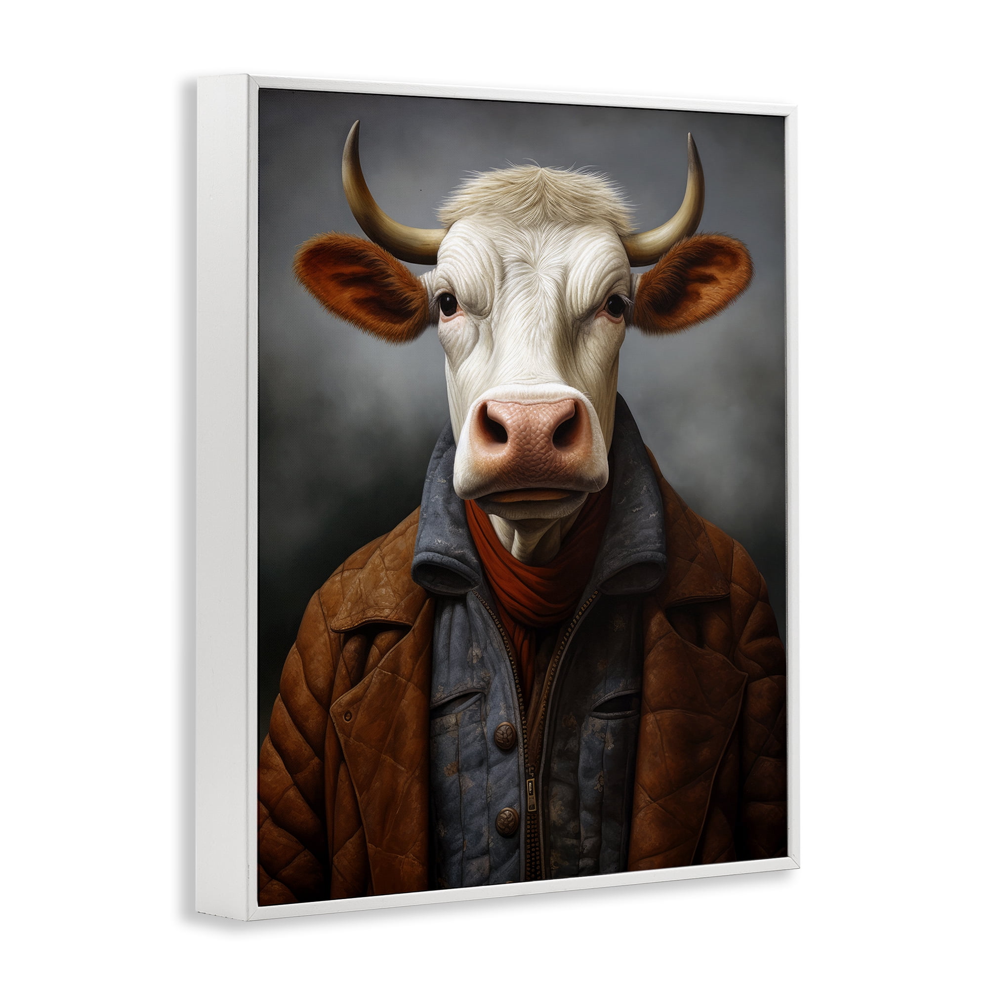 Stupell Industries Chianina Style Cow White Framed Giclee Art, design by Ray Powers