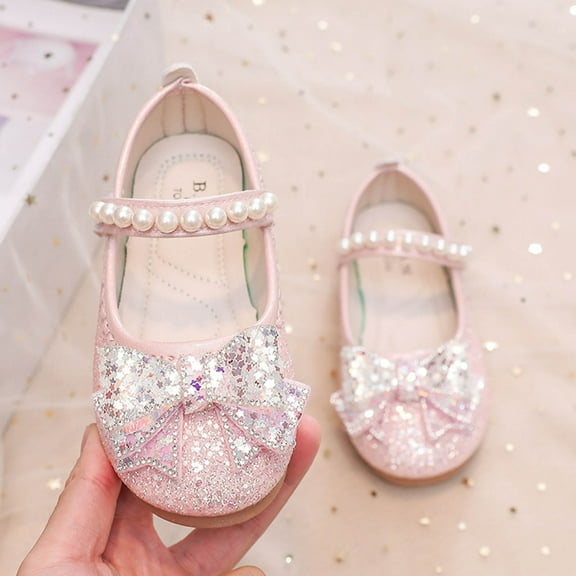 WERYOUNG Girls Sandals Summer New Fashion Versatile Pearl Bow Flat Sole Princess Shoes Toddler Trendy Party School Sandal,Red,4.5-5 Years