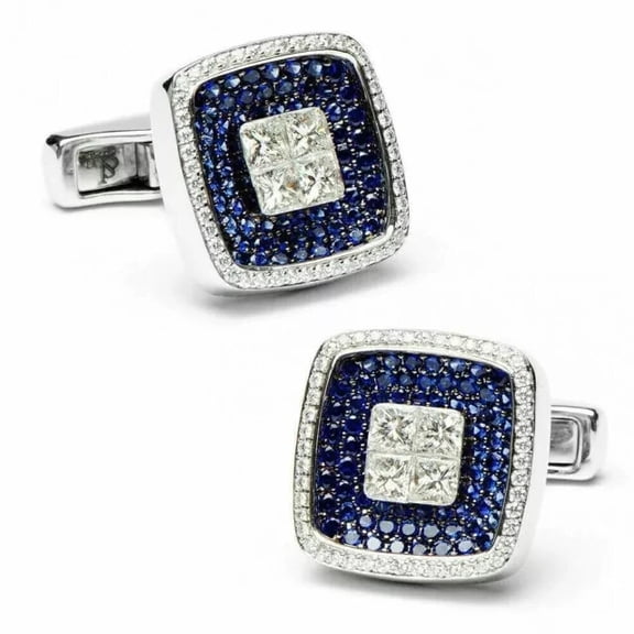 2Ct Round Cut Sapphire Simulated Men's Wedding Cufflink 14K White Gold Plated 925 Sterling Silver