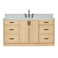 thumbnail image 2 of Ariel Kelly 67 Inch Single Rectangular Sink Bathroom Vanity With Italian Carrara Marble Countertop 1.5 Inch Edge In Oak, 2 of 12