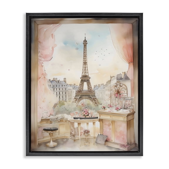Stupell Industries Eiffel Tower Window View Black Framed Floater Canvas Wall Art, design by Creative Studio