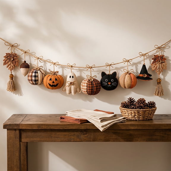 Halloween Ghost Decor Fall Pumpkin Felt Garland, Autumn Decoration for Home Hanging Felt Pumpkin Banner, Harvest Thanksgiving Garland Halloween Party Decor for Mantel Fireplace Farmhouse