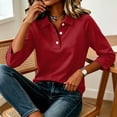 thumbnail image 4 of Women Casual Lapel Button Tshirts 3/4 Sleeve Polo Tops Loose Relaxed Solid Shirts Daily Tops, 4 of 5