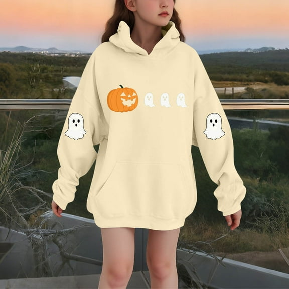 successthop Halloween Hoodies Graphic Ghost Pumpkin Toddler Girls Boys Fleece Long Sleeve Pullover Sizes 3-14