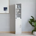 thumbnail image 4 of Merrick Lane Slim Linen Tower Organizer with 2 Adjustable Cabinet Shelves, 3 Open Shelves, and Magnetic Closure Doors in White, 4 of 13