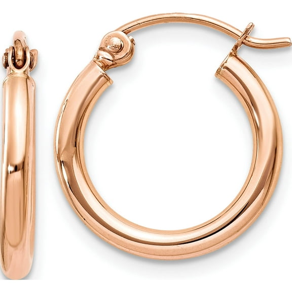 14K Rose Gold Polished 2mm Lightweight Tube Hoop Earrings (15 X 2) Made In Peru tf652