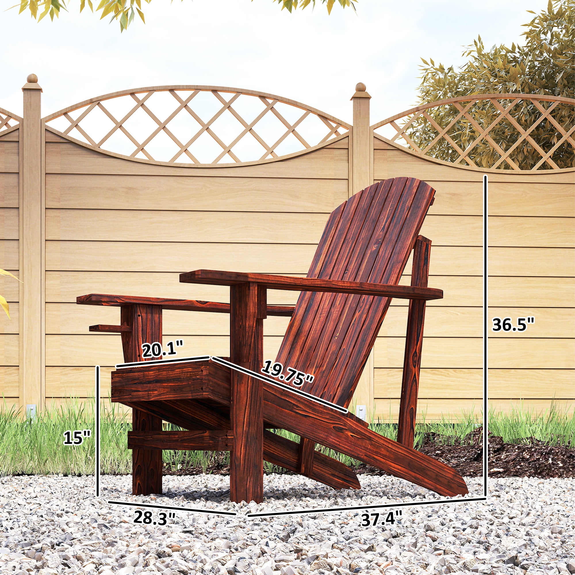 Outsunny Oversized Adirondack Chair, Outdoor Fire Pit and Porch Seating, Classic Log Lounge w/ Built-in Cupholder for Patio, Backyard, Brown