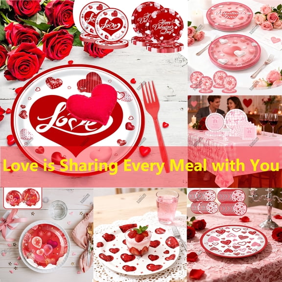 Valentines Day Decorations Paper Plates, 10Pcs Heart Print Disposable Plates for Party Supplies, 7" Round Party Plates for ​Anniversary Birthday Wedding Xuniizn