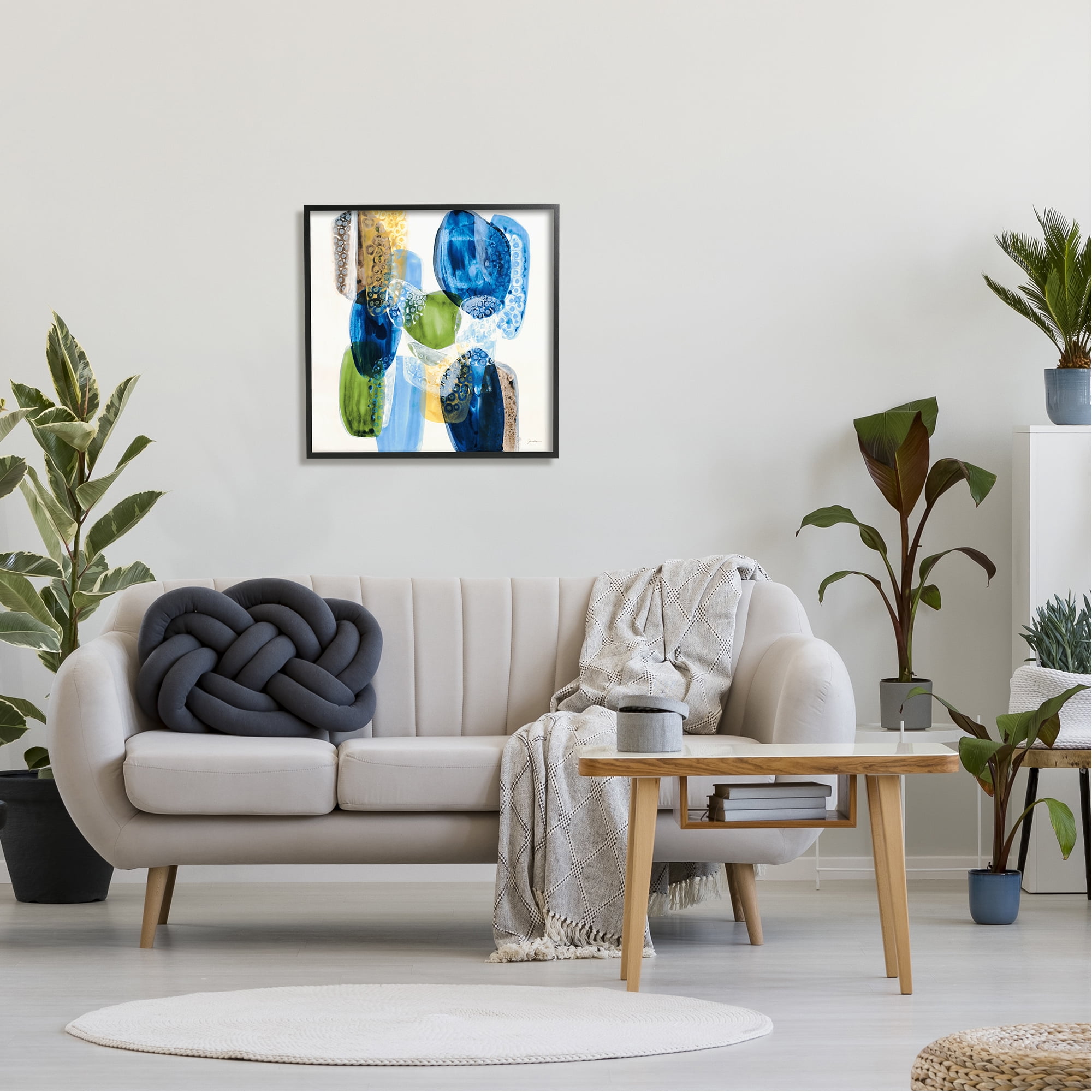 Stupell Industries Vivid Blue Circle Shapes Abstract Pebbled Design Painting Black Framed Art Print Wall Art, Design by Liz Jardine