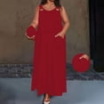 thumbnail image 6 of Karymi Plus Size Solid Color Sleeveless Maxi Dress, Casual Scoop Neck Overall Style Long Dress with Pockets, Loose Flowy Summer Dress Womens Dresses, 6 of 7