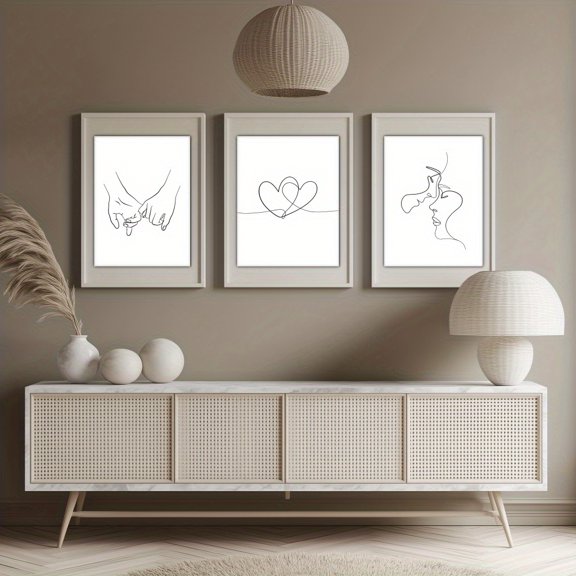 3pcs Framed Canvas Collection, Unique Wall Art for Any Decor Styleline art, romantic art, couple art, holding hands, couple hands,, Living Room, home and dormitory wall decoration, Cafe, Bar