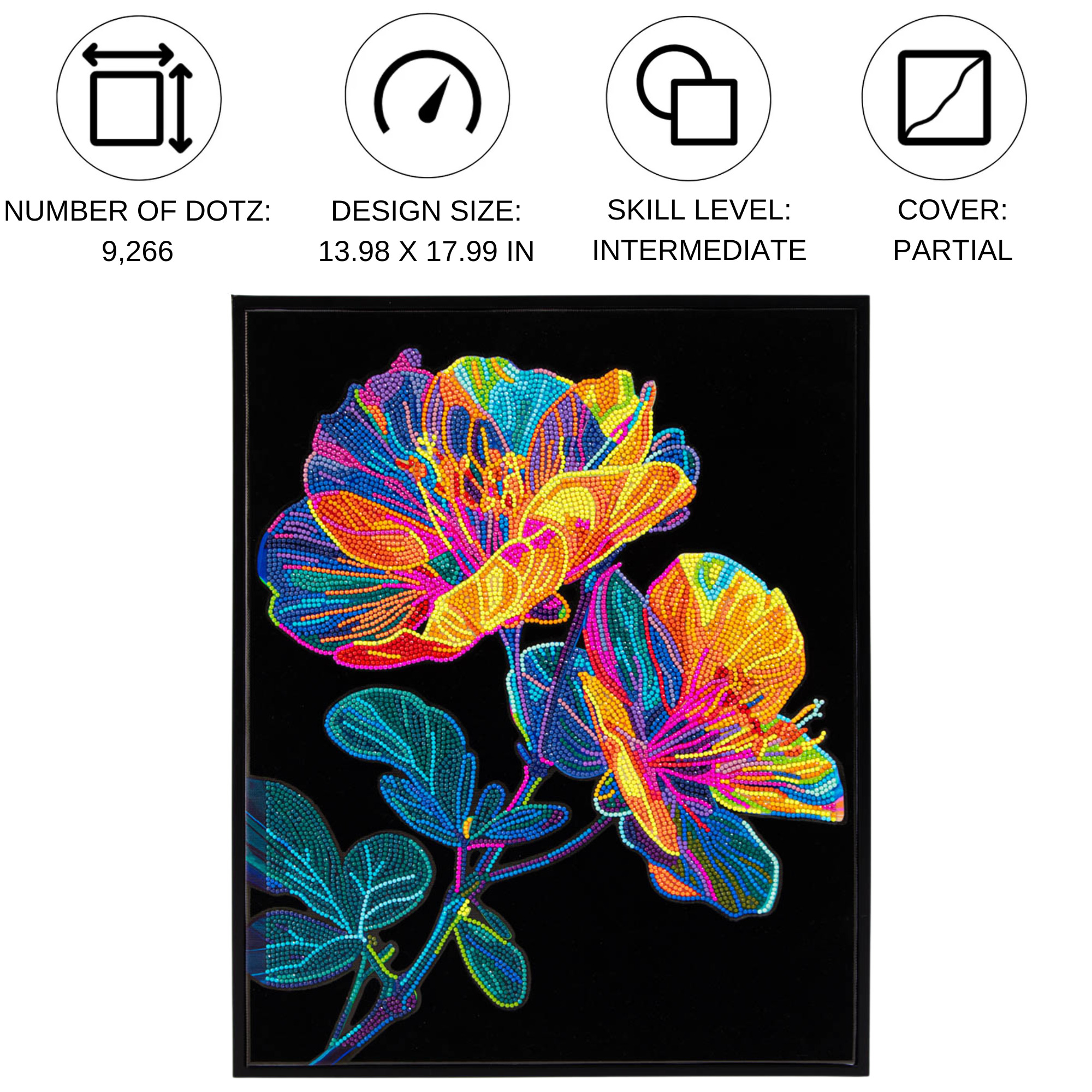 Diamond Dotz Neon Flock Floral Diamond Painting Kits for Adults - Colorful Diamond Art Kits a Relaxing Creative Craft Kit with Dotz Gems 18x14