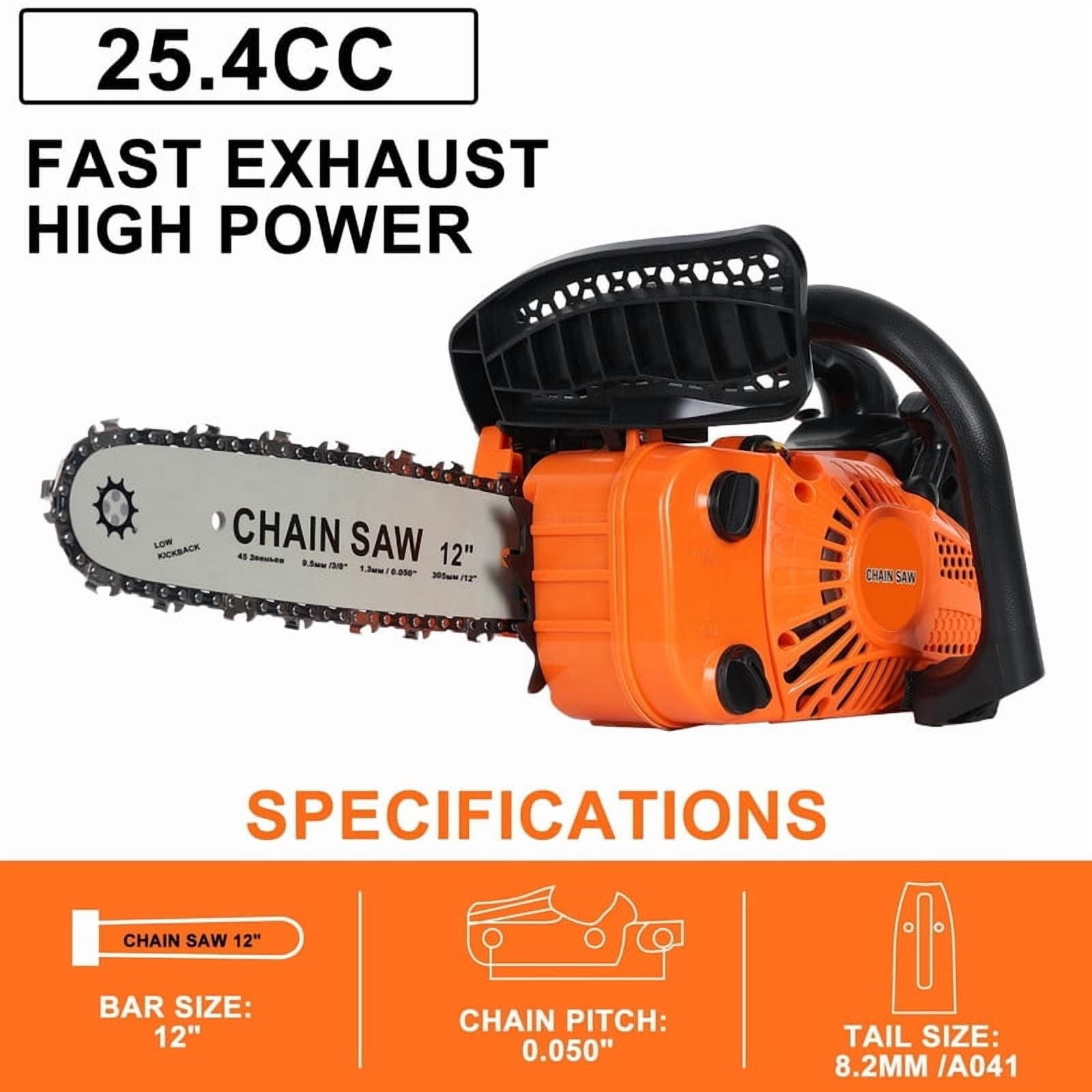 Ynce 12 Inch Gas Chainsaw, 25.4cc 1.2 HP Gas Power Chain Saw with Automatic Oiler, 2-Cycle Engine, Petrol Handheld Gasoline Chainsaws for Wood Cutting