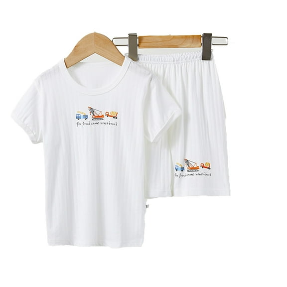 WOLLED Boys Girls Pajamas Outfit 2PCS for Kids Toddler Soft Short Sleeves Home Bottoming Shirt Set 2-10 Years