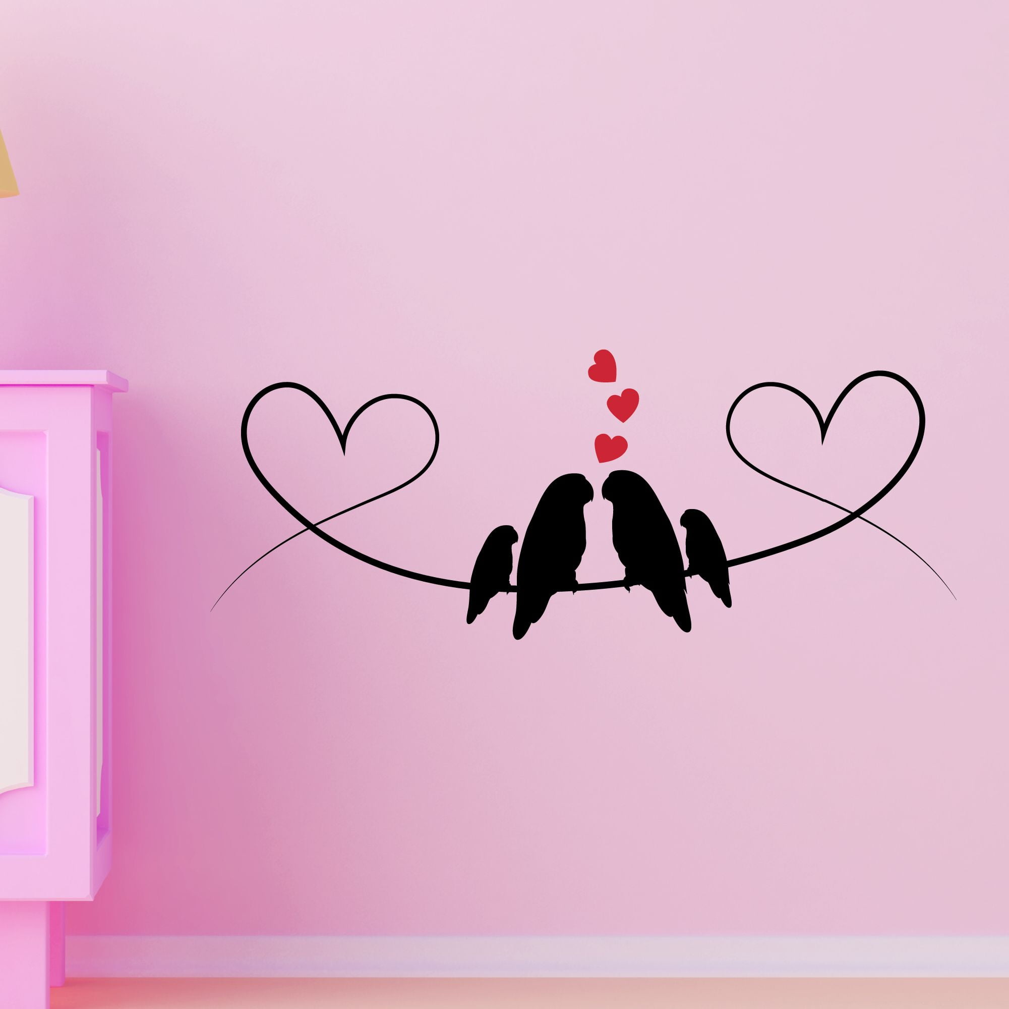 Outdoor Scenes Wall Decal Birds Family Silhouette on Wire Bedroom Wall