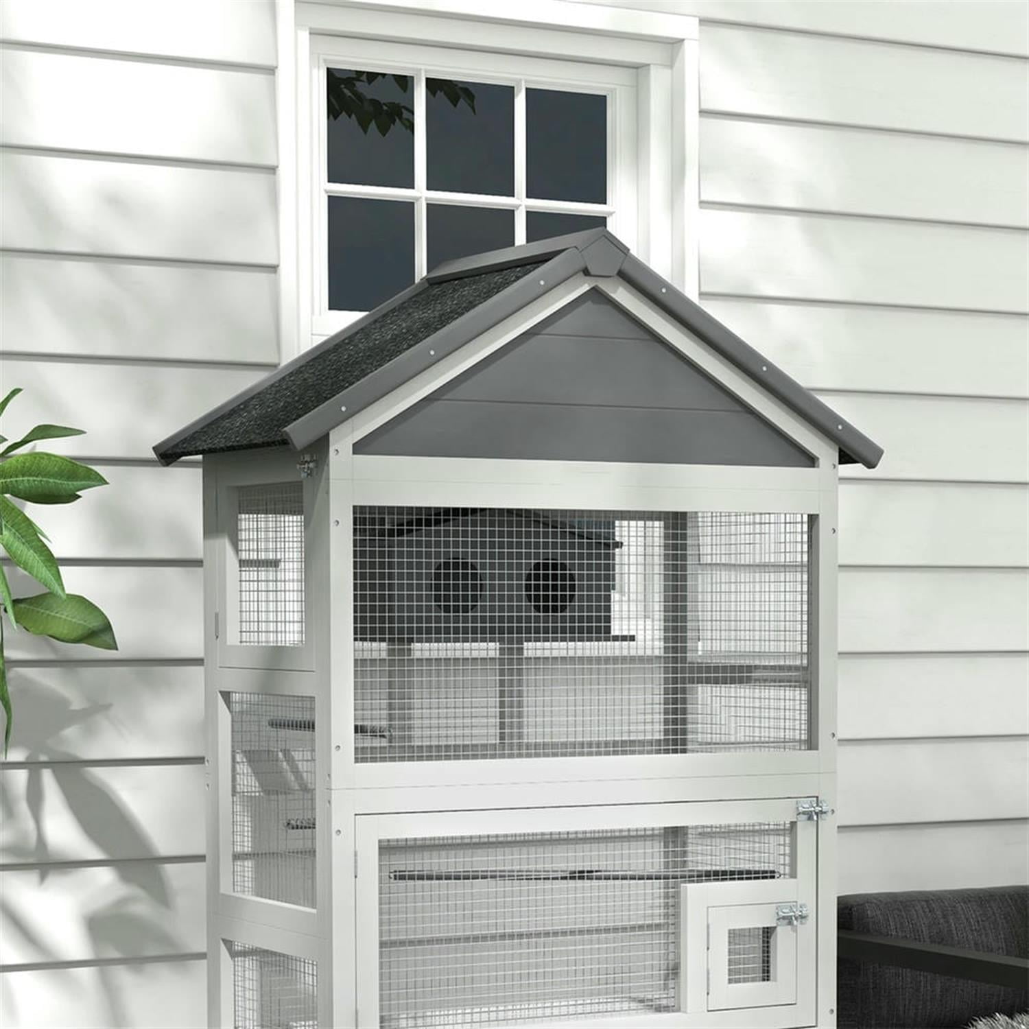 resenkos 67" Height Wooden Indoor Bird Cage Aviary with Rolling Stand, Slide-Out Tray for Parrots Conures Lovebird Cockatiel Parakeets, Gray