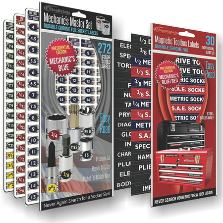Steellabels - Combo Deal - Magnetic Toolbox Labels plus our best Master Set of Socket Labels - blue series - for Metric, Torx & SAE tools, fits all Craftsman, Snap On, Mac Tools and Tool (Best Tool Box For The Money)