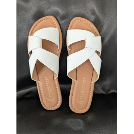 Fashostyle Crossed Strap Summer Leather Slide - WHITE