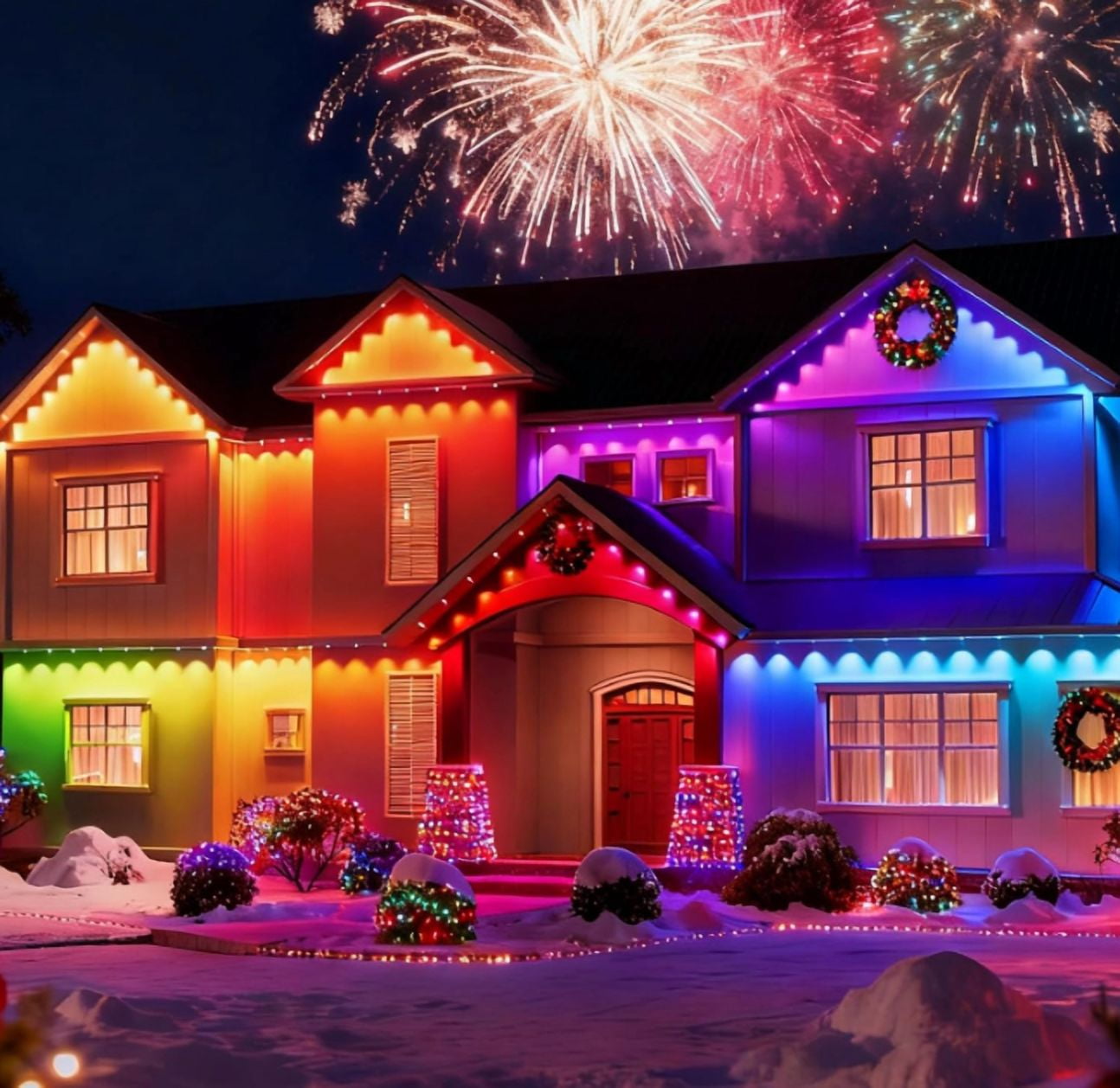 100FT Permanent Outdoor Lights,RGB+IC Eaves Lights with App & Remote Control，50 Scene Modes, IP68 Waterproof, for Christmas, Holiday, Daily & Pool Party Decor, House Roof Lighting