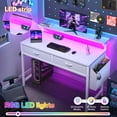thumbnail image 4 of Exenoray 31.5" Compact Computer Desk with Adjustable Monitor Shelf, Fabric Drawers, LED Light Strip, Small Space Writing Desk with Storage Bag & Hooks, Home Office,White, 4 of 8