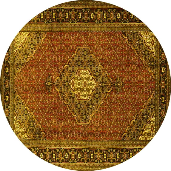Ahgly Company Machine Washable Indoor Round Medallion Yellow Traditional Area Rugs, 6' Round