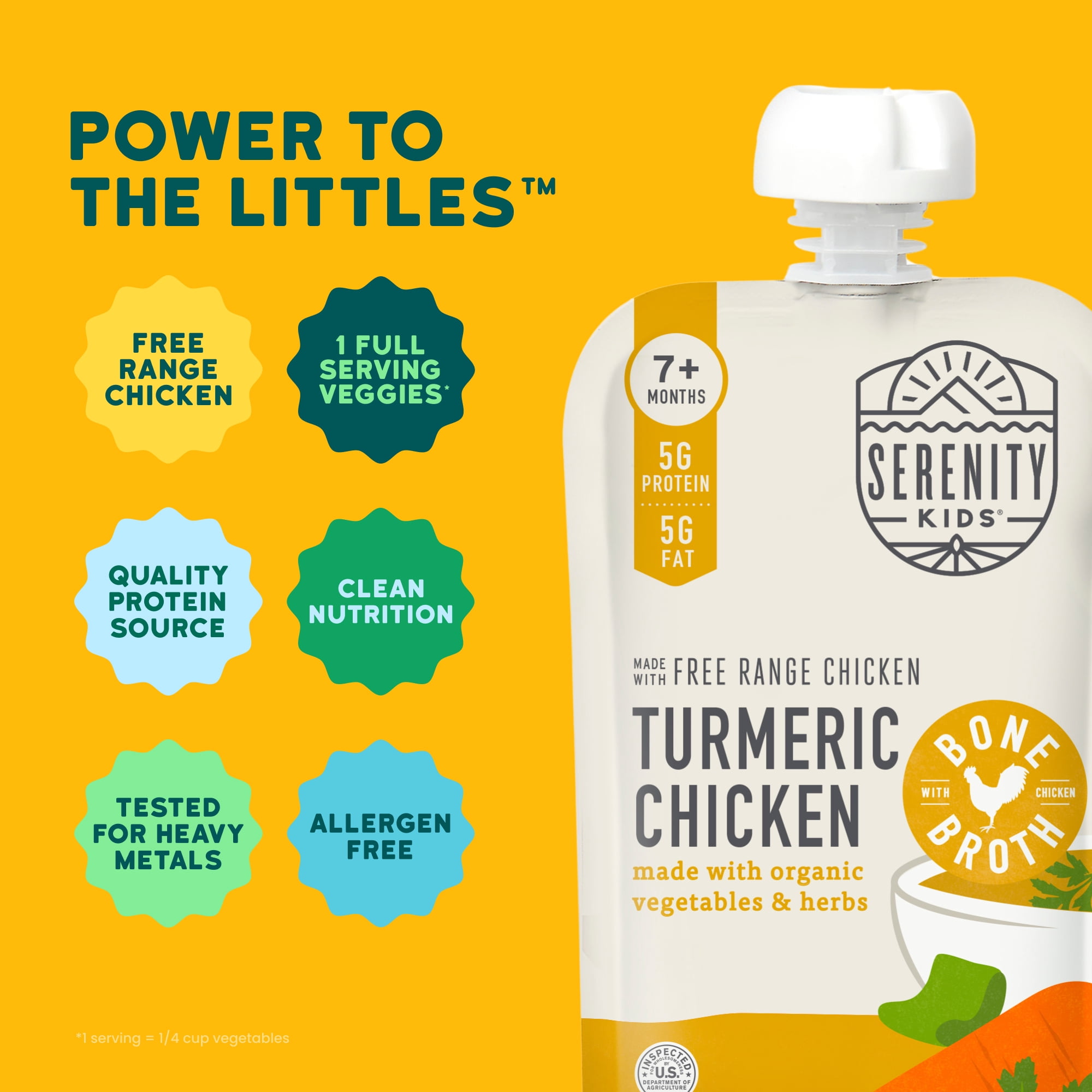 (2 pack) Serenity Kids Turmeric Chicken Stage 2 Baby Food Organic Veggies, Herbs & Bone Broth, 3.5oz Pouch