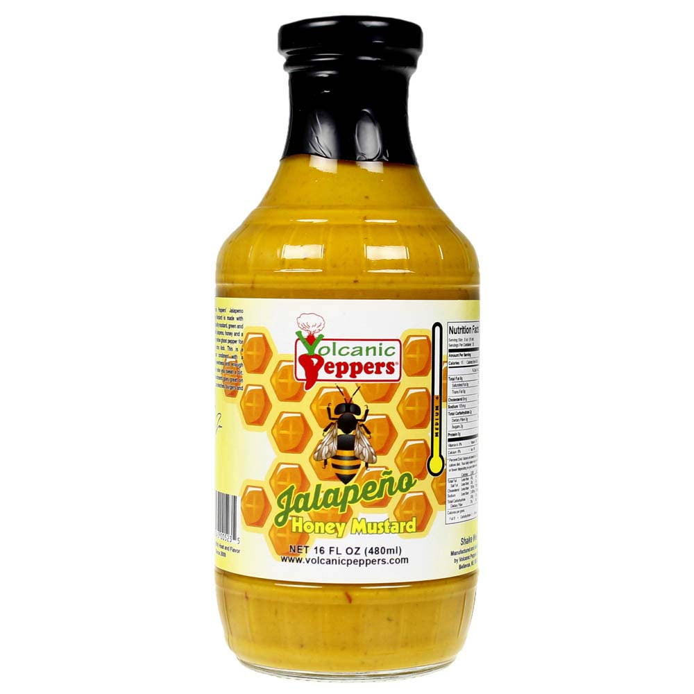 Volcanic Peppers Jalapeno Honey Mustard 16 Oz Bottle Sweet and Spicy LAVASMSM