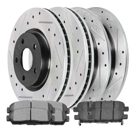 AutoShack Front & Rear Drilled & Slotted Brake Rotors Premium Ceramic Brake Pads | Replacement for 2007-2009 Nissan Altima 2.5L 3.5L V6 FWD | E-Coated | 12-PC Brake Kit | ShadowGuard