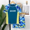 thumbnail image 2 of Rhuody swimsuit boy 9-10 Years Retro Quck Dry 2 Piece Swim Set Short Sleeve Rash Guard Swim Trunks With UPF 50+ For Hot Spring Beach Blue, 2 of 8