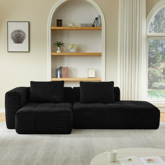 L-Shape Cloud Couch Sectional, Modular Sofa No Assembly Required, Compressed Large Comfy Couch for Living Room & Apartment, Black