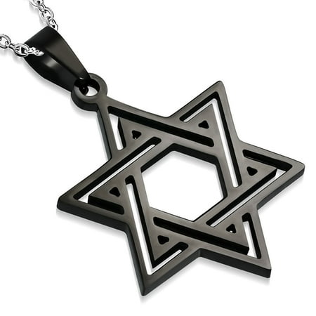 Love Star Of David Pendant - Stainless Steel Black Classic Jewish Star of David Pendant Necklace, 21.5