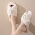 thumbnail image 4 of JUSLIO Slippers for Women Non Slip Flat Sole House Slippers Crisscross Cross Strap Fuzzy Plush Open Toe Slides Slippers White, 4 of 6