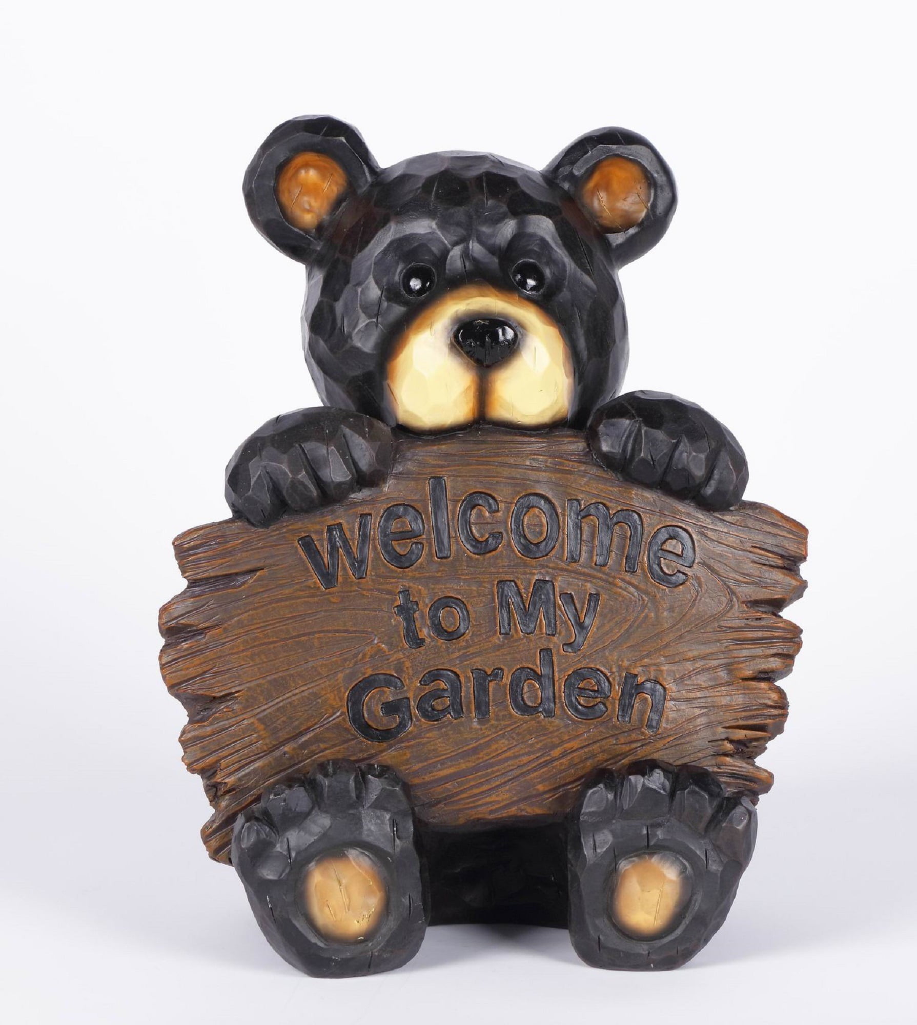 Miniature Fairy Garden Dollhouse Resin Welcome Sign with Black Bear Cubs 