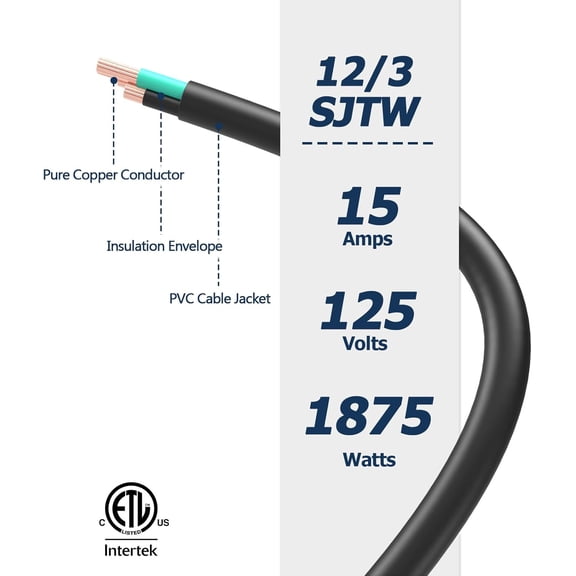 TG4THT-25 Ft 12 Gauge Outdoor Lighted Extension Cord, Heavy Duty NEMA 5-15 P/NEMA 5-20R Power Cord, 15A 250V 12/3 SJTW Cable for Lawn, Garden, Appliance, Black
