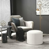 Resenkos Round Storage Ottoman Coffee Table - Flip Top Tray, Linen Fabric Upholstered Footstool with Hidden Compartment