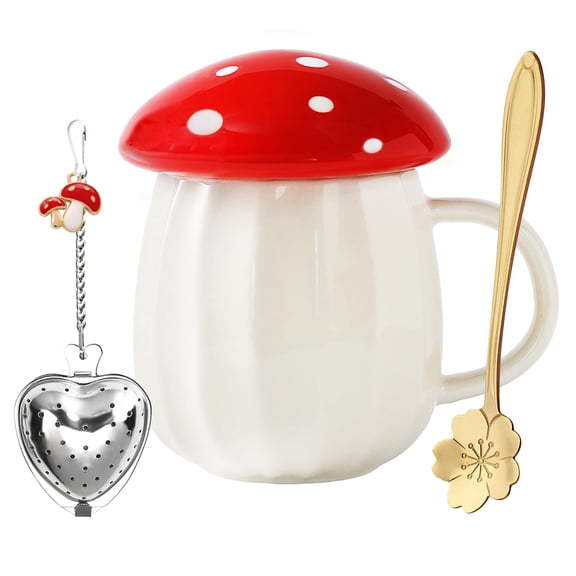 Cute Mushroom Mug Tea Cup Set Mushroom Stuff for Milk Glass Coffee Tea Cup Mug With Lid and Handle Gifts for Girl Women Birthday Home Mushroom Decor