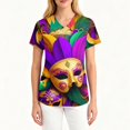 thumbnail image 3 of Garbnen Women's Scrub Tops Mardi Gras Stretch V Neck Short Sleeve Workwear Nurses Uniforms with Pocket Carnival Fat Tuesday Shirts for Women S-5xl, 3 of 4