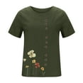 thumbnail image 4 of ALLLIST Womens Tops Plus Size Green Button Floral Cotton and Linen Short Sleeve Crew Neck T-Shirts T Shirts for Women M, 4 of 5