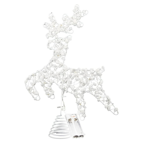 White Iron Elk Christmas Tree Topper with LED Lights for Decoration 12.5 Inches