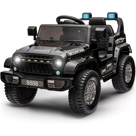 TEOAYEAH 2X35W Ride on Truck Car, 12V Electric Vehicle Toy w/Remote Control, Low Battery Voice Prompt, Wireless Music, Black