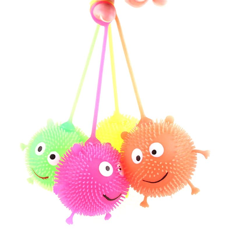 Cartoon LED Light Up Glowing Hair Flash Ball Kids Fun Squeeze Anti Stress ToysPD 