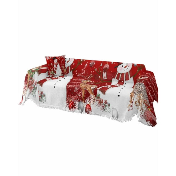 Snowman Christmas Red Sofa Couch Covers for 3 Cushion Couch, Washable L Shape Sectional Sofa Covers for Loverseat/Pets, Xmas Elk Snowflake Tree Leaves Funny Slipcover Blanket Futon Cover 71''x134''