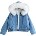 thumbnail image 3 of Lovskoo Women's Oversized Hooded Jacket Faux Fur Warm Denim Winter Overcoat Sherpa Lined Denim Qulited Jacket Jean Coat White, 3 of 4