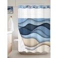 thumbnail image 6 of No Hook Shower Curtain with Snap in Liner, Modern Blue Khaki Stripe Ombre Waterproof Bath Curtain Double Layers with See Through Top Window, Abstract Water Ripple Art Hotel Shower Curtains 60x72in, 6 of 9