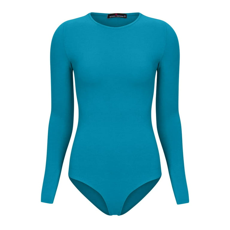 M&M Scrubs Bodysuits for Women Long Sleeve Crew Neck Slim Fit Casual  Shapewear Body Suit (Ceil Blue, Medium)