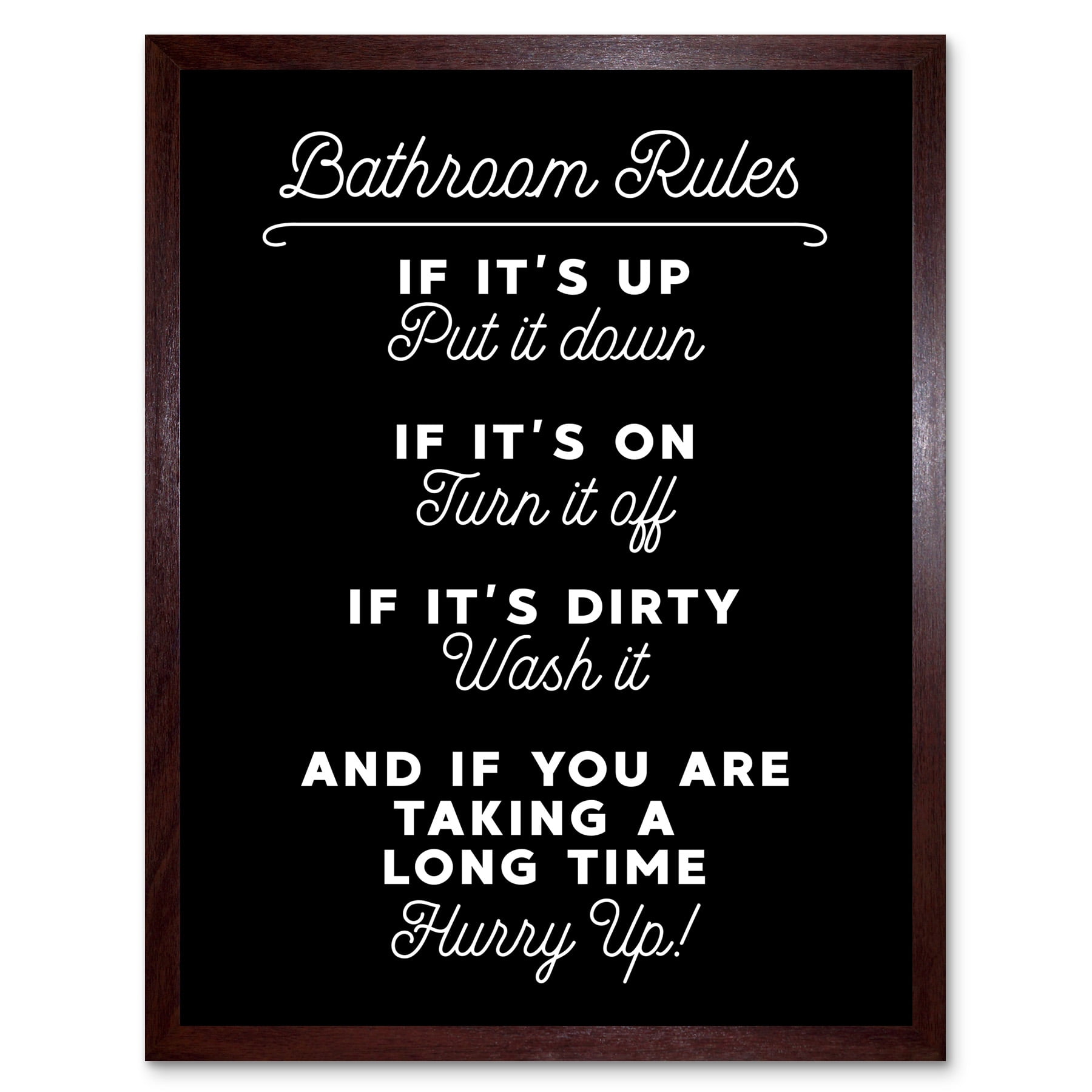 Funny Bathroom Wall Art Toilet Rules Sign Funny Decor Art Print Framed ...