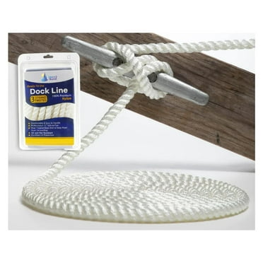 3/8" x 20' White 3 Strand Twisted Premium Nylon Dock Line - For Boats up to 25' - Boating Accessories