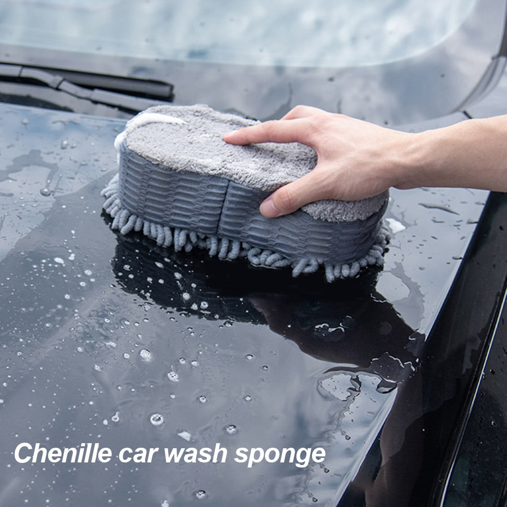 Haobase Car Wash Sponge Chenille Microfiber Lint Automobile Cleaning Sponge Supplies for Cars Blue 